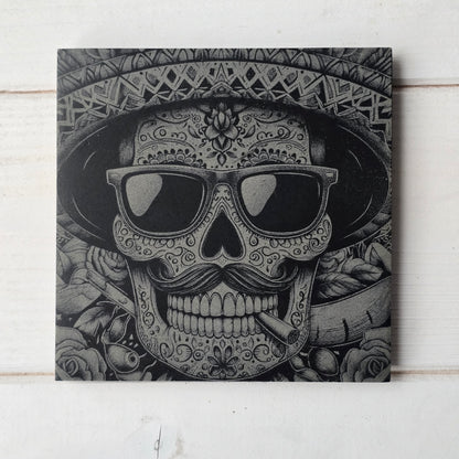 Square Slate Coasters – Intricate Mexican Skull Designs with Day of the Dead Flair