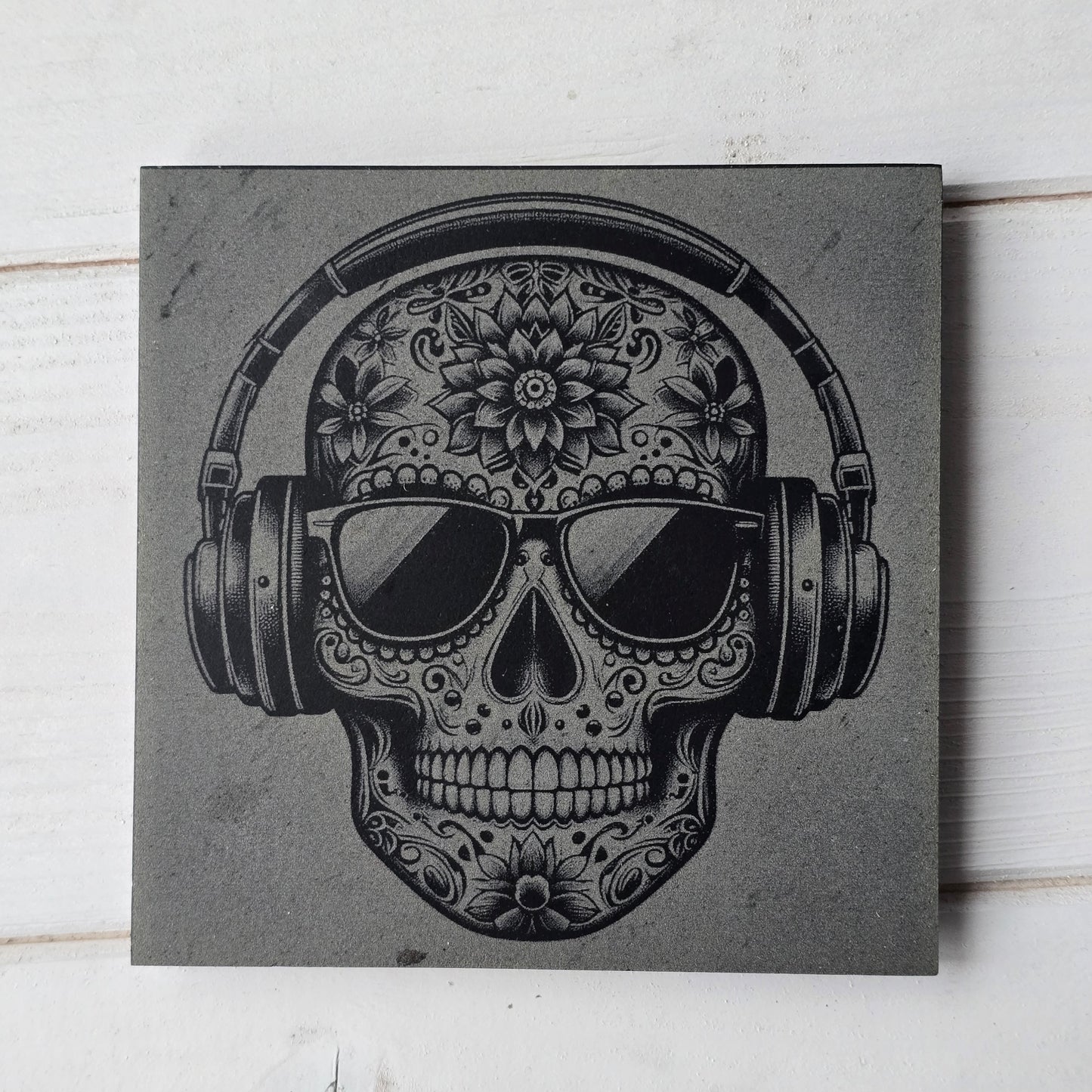 Square Slate Coasters – Intricate Mexican Skull Designs with Day of the Dead Flair