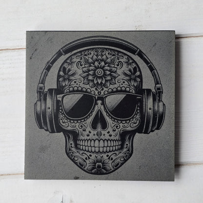 Square Slate Coasters – Intricate Mexican Skull Designs with Day of the Dead Flair