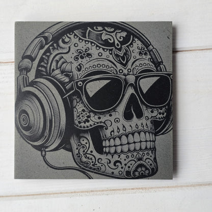 Square Slate Coasters – Intricate Mexican Skull Designs with Day of the Dead Flair
