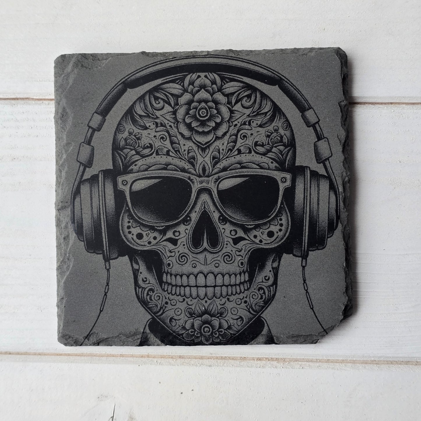 Square Slate Coasters – Intricate Mexican Skull Designs with Day of the Dead Flair