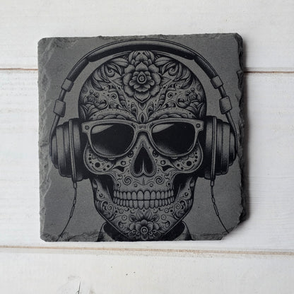 Square Slate Coasters – Intricate Mexican Skull Designs with Day of the Dead Flair
