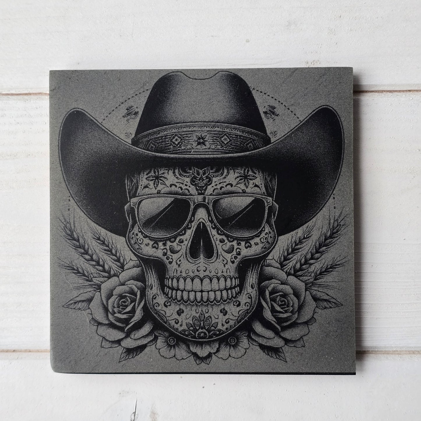 Square Slate Coasters – Intricate Mexican Skull Designs with Day of the Dead Flair