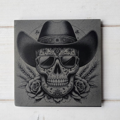 Square Slate Coasters – Intricate Mexican Skull Designs with Day of the Dead Flair