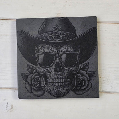 Square Slate Coasters – Intricate Mexican Skull Designs with Day of the Dead Flair