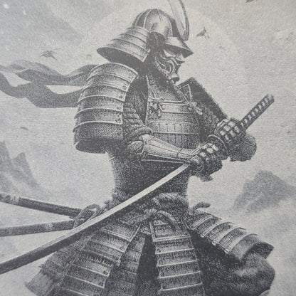 Engraved Samurai Warrior Slate Coaster – Rustic Japanese Gift & Home Bar Decor