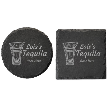 Personalised Slate Drinks Coaster – Custom Name & Drink Design, Laser Engraved