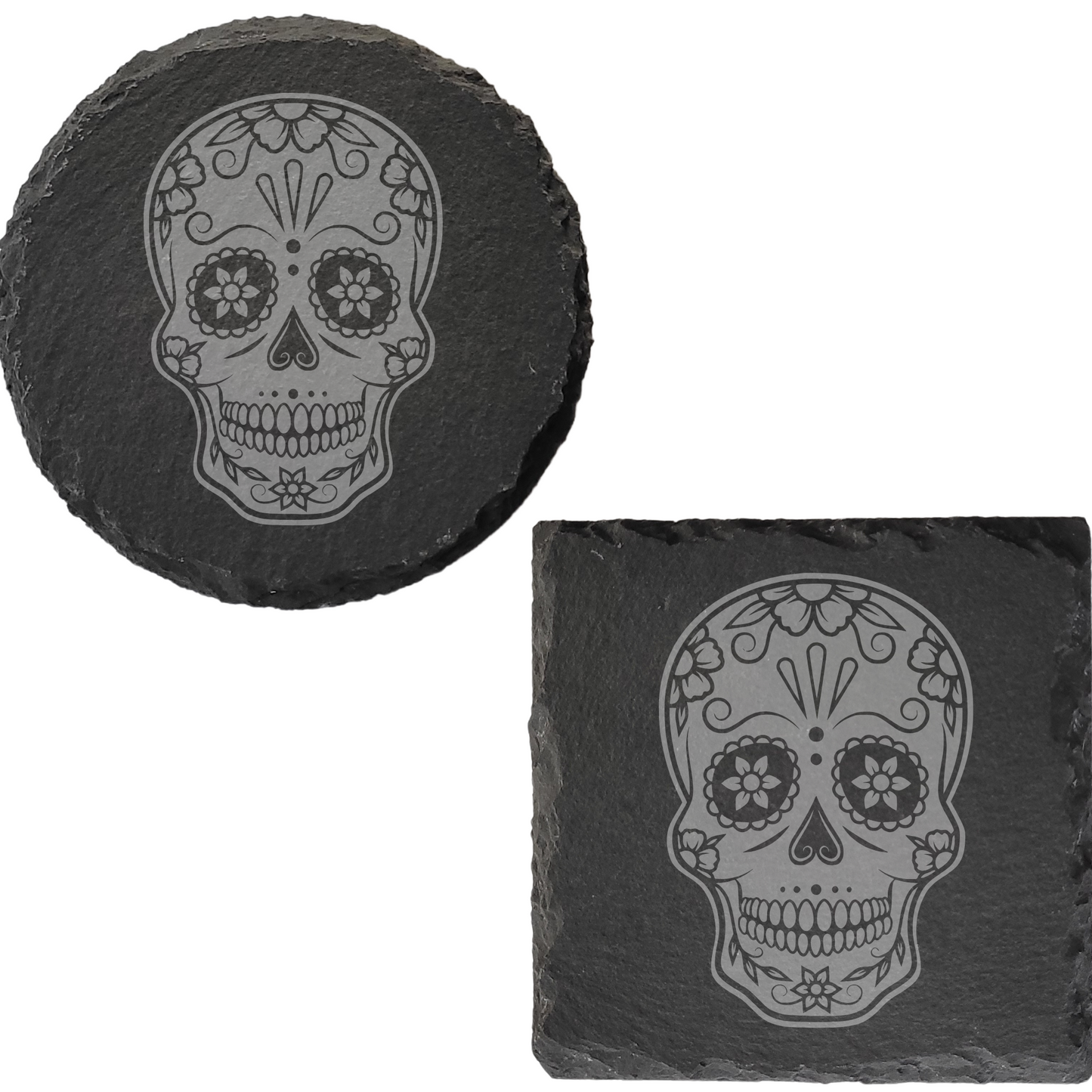 Día de los Muertos Slate Coaster – Mexican-Inspired Sugar Skull Design, Detailed Laser Engraving