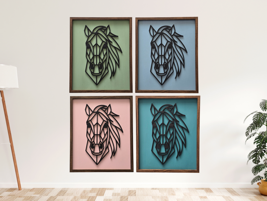 Geometric Horse Head – Framed 3D Line Art Wall Décor with 4 Colour Options