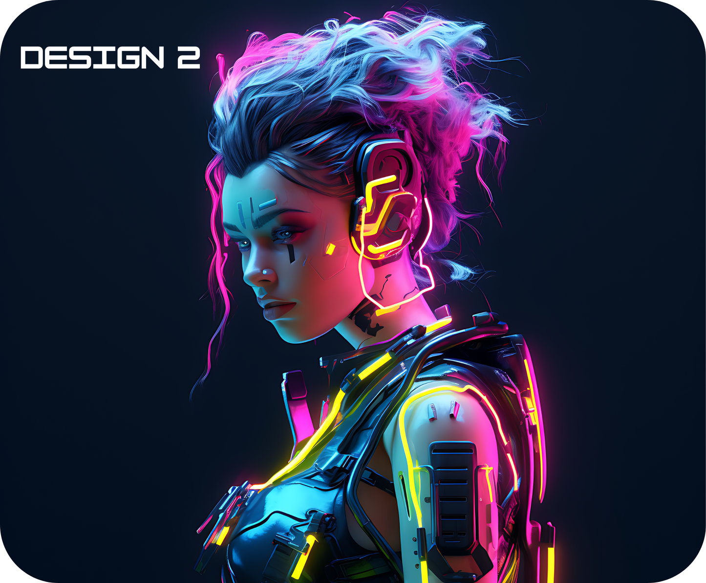 Neon Femme Cyberpunk Mouse Mat – Bold, Bright & Futuristic