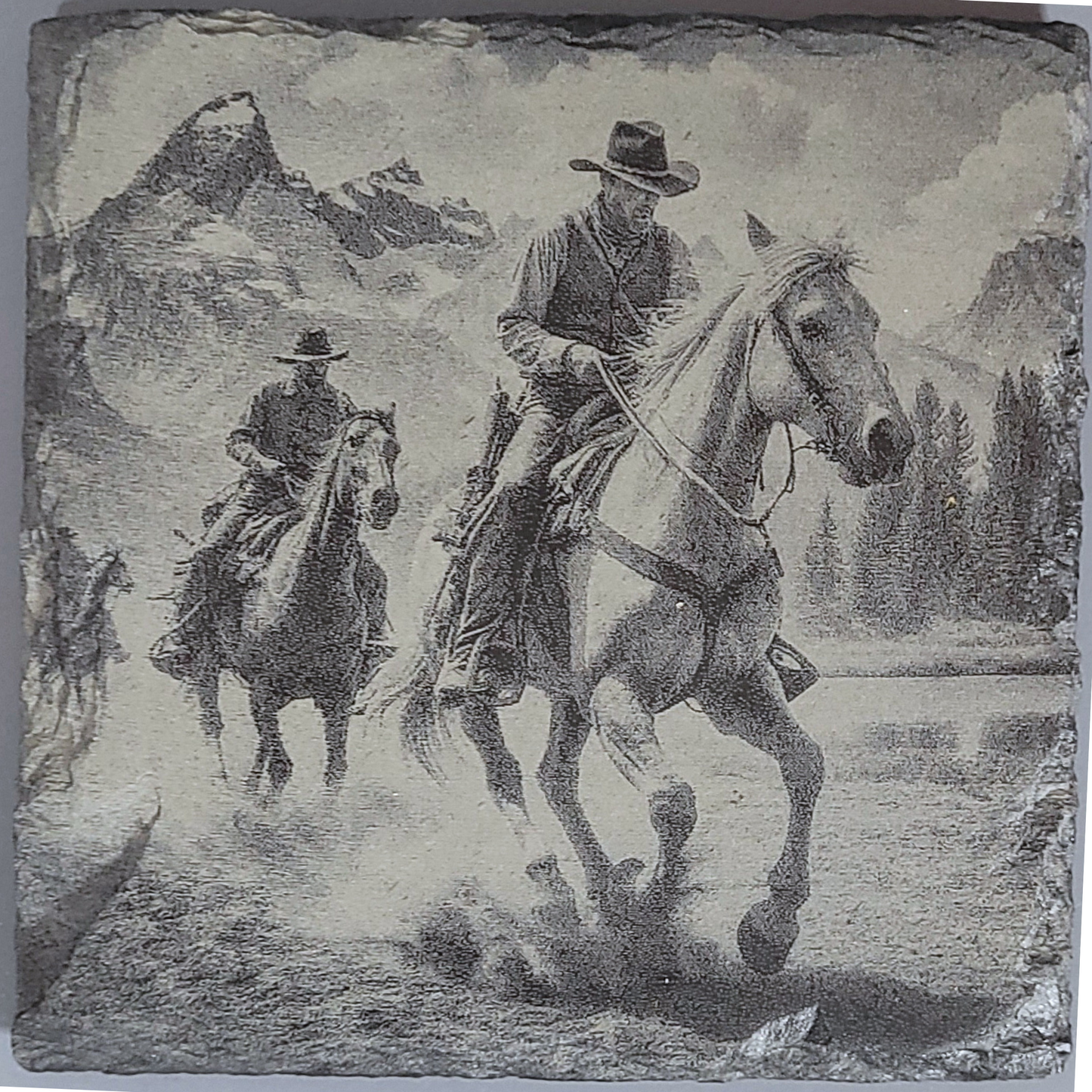 Intricate Cowboy Inspired Designs of the Olde West on Natural Slate Coasters