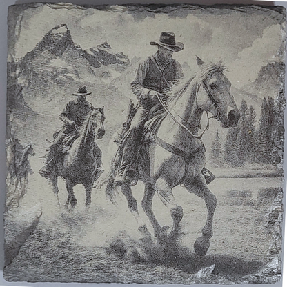 Intricate Cowboy Inspired Designs of the Olde West on Natural Slate Coasters
