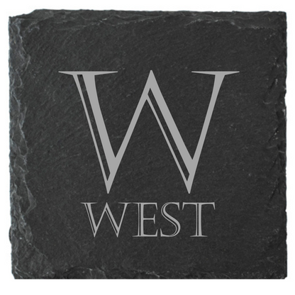 Laser Engraved Compass Slate Coasters – Round or Square | North, South, East, West Design