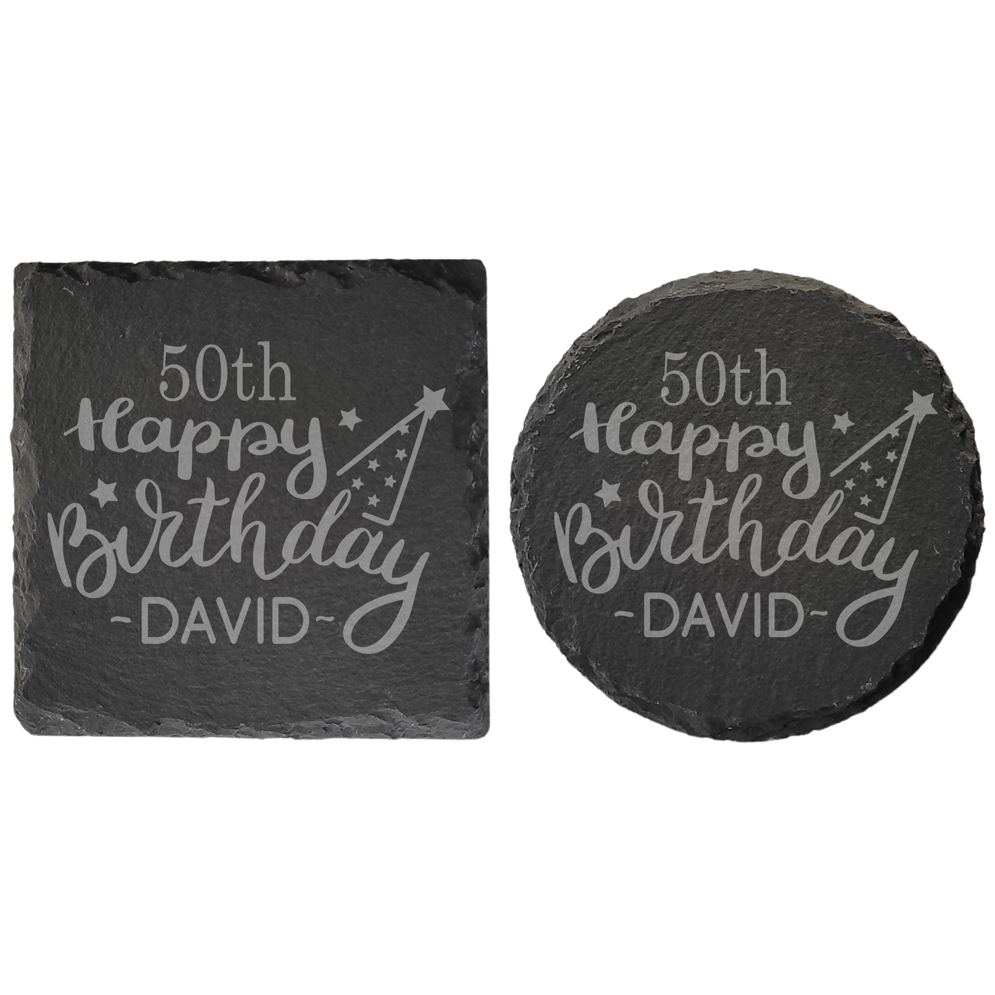 Personalised Milestone Birthday Slate Coaster – Custom Age & Name - 4 Design Options