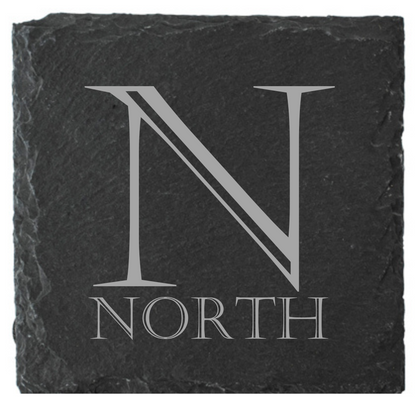 Laser Engraved Compass Slate Coasters – Round or Square | North, South, East, West Design