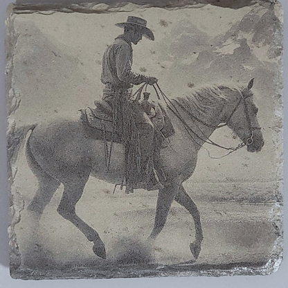 Intricate Cowboy Inspired Designs of the Olde West on Natural Slate Coasters
