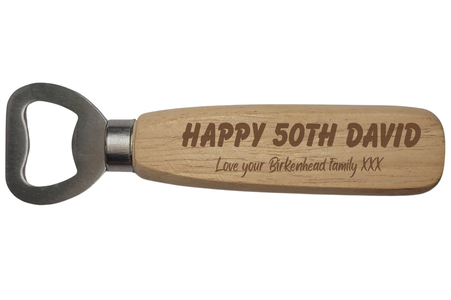 Personalised Wooden Bottle Opener – Birthday Gift with Name, Age & Message  Laser Engraved Handle  4 Unique Designs