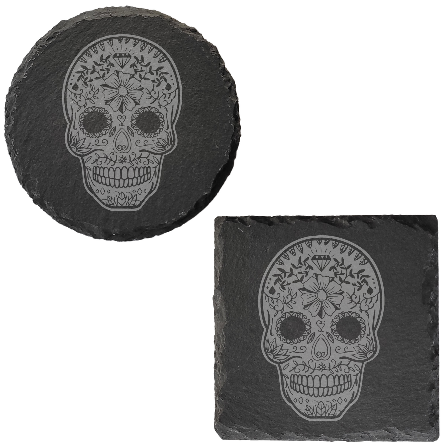 Día de los Muertos Slate Coaster – Mexican-Inspired Sugar Skull Design, Detailed Laser Engraving