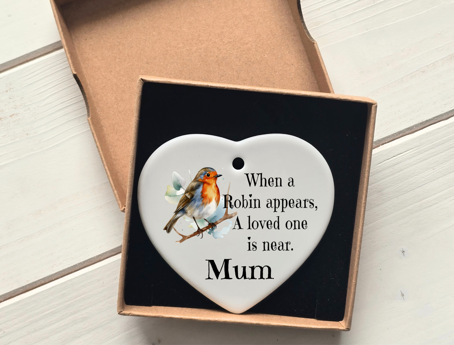 Personalised White Ceramic Heart – Robin Symbol of Loved Ones Near  Memorial Keepsake Gift