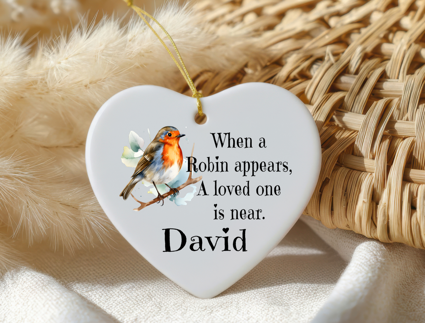 Personalised White Ceramic Heart – Robin Symbol of Loved Ones Near  Memorial Keepsake Gift
