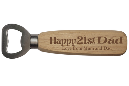 Personalised Wooden Bottle Opener – Birthday Gift with Name, Age & Message  Laser Engraved Handle  4 Unique Designs