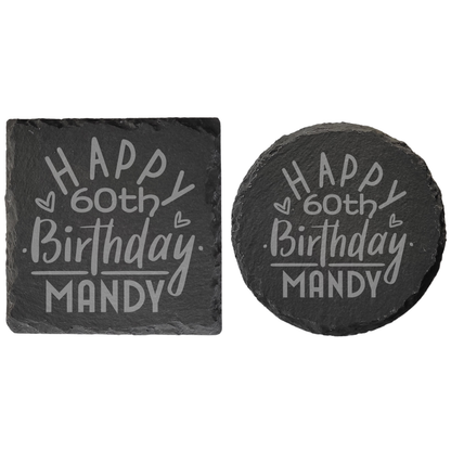 Personalised Milestone Birthday Slate Coaster – Custom Age & Name - 4 Design Options
