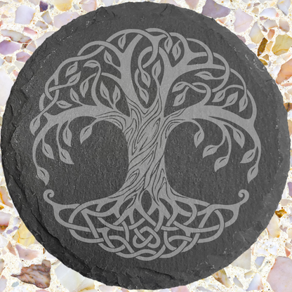 Tree of Life Slate Coaster – Laser Engraved Natural Stone  Spiritual Home Décor & Gift