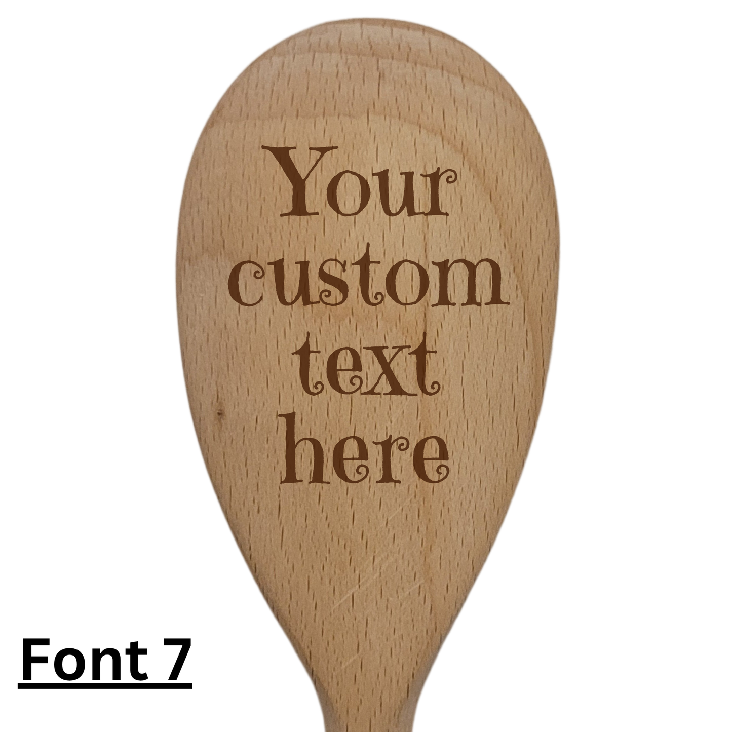 Personalised Beech Wooden Spoon – Custom Text on Spoon Head and/or Handle 25cm Gift with Ribbon Option