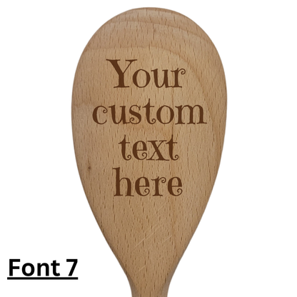 Personalised Beech Wooden Spoon – Custom Text on Spoon Head and/or Handle 25cm Gift with Ribbon Option