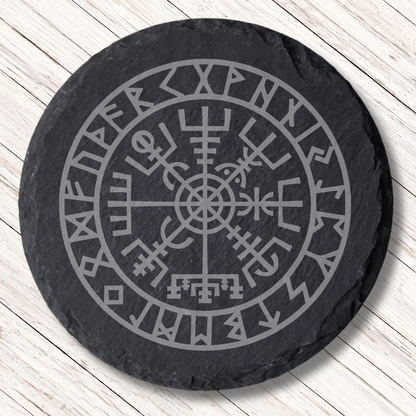 Viking Compass Slate Coaster – Laser Engraved Vegvisir Symbol  Norse Mythology Gift & Nordic Home Décor