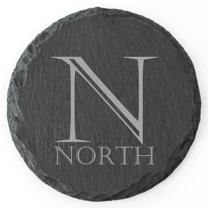 Laser Engraved Compass Slate Coasters – Round or Square | North, South, East, West Design
