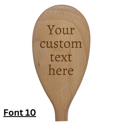 Personalised Beech Wooden Spoon – Custom Text on Spoon Head and/or Handle 25cm Gift with Ribbon Option