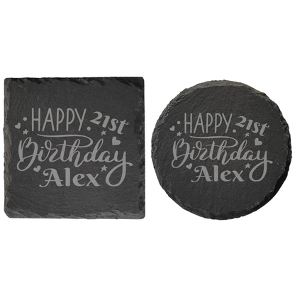 Personalised Milestone Birthday Slate Coaster – Custom Age & Name - 4 Design Options