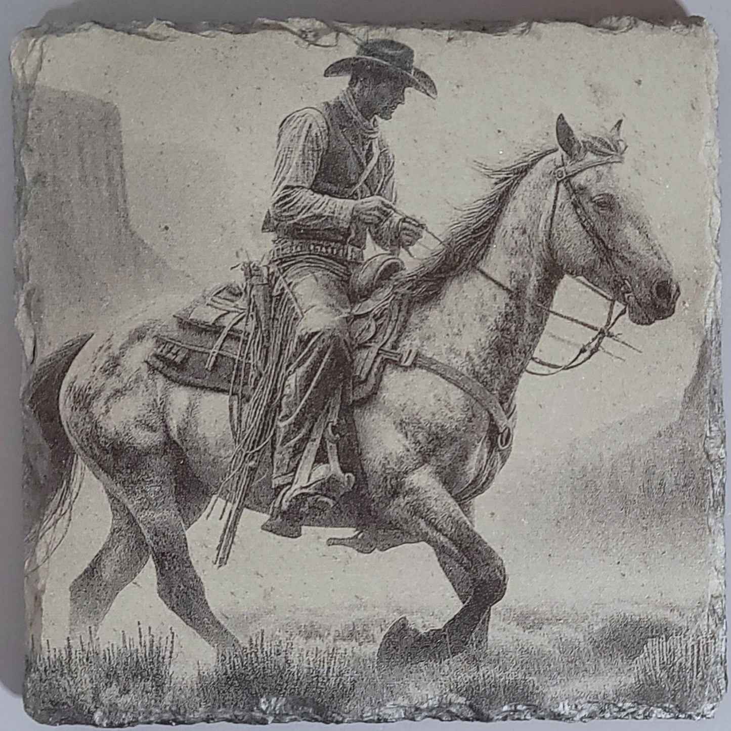 Intricate Cowboy Inspired Designs of the Olde West on Natural Slate Coasters
