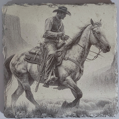 Intricate Cowboy Inspired Designs of the Olde West on Natural Slate Coasters