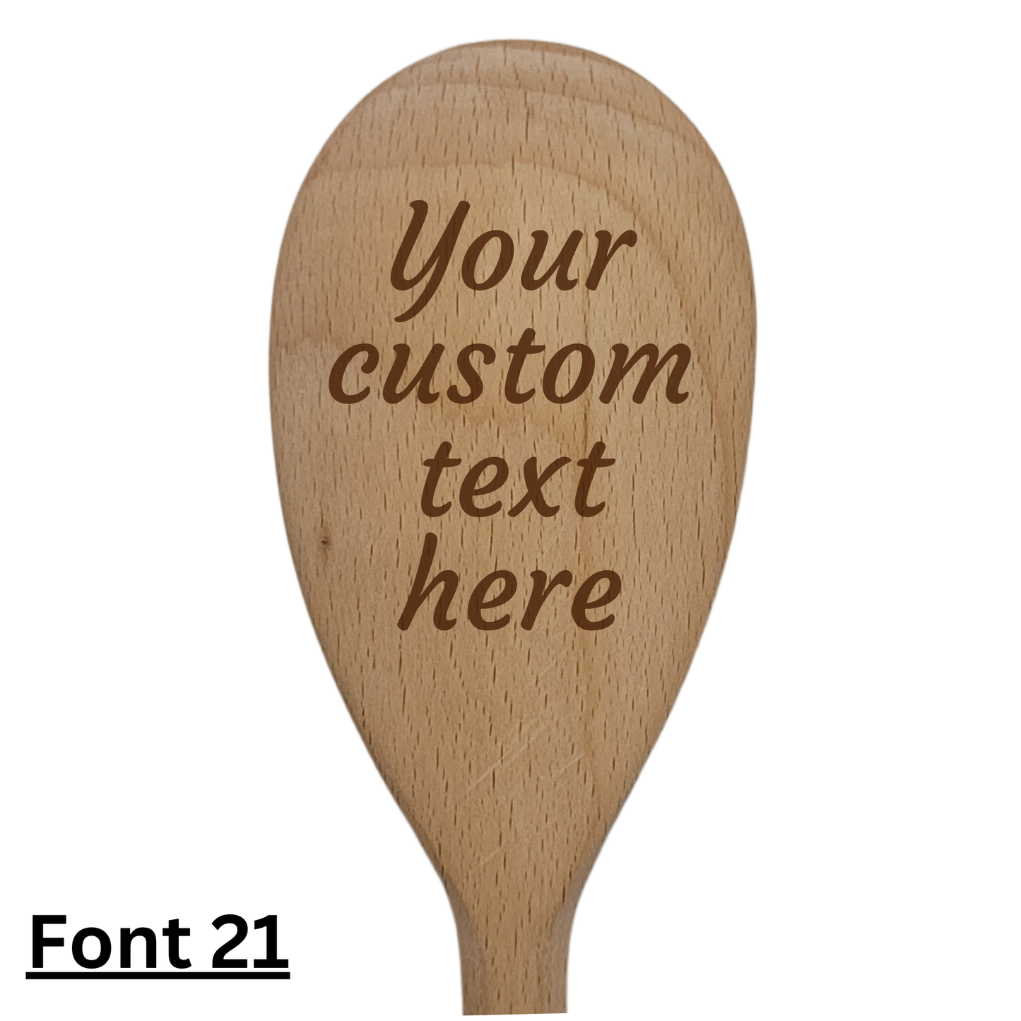 Personalised Beech Wooden Spoon – Custom Text on Spoon Head and/or Handle 25cm Gift with Ribbon Option