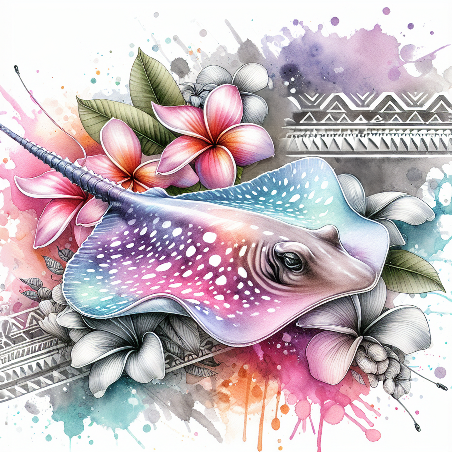 Watercolour Sea Life Coasters – Sublimation Ocean Creatures with Tribal Accents  Turtles, Dolphins, Stingrays & More