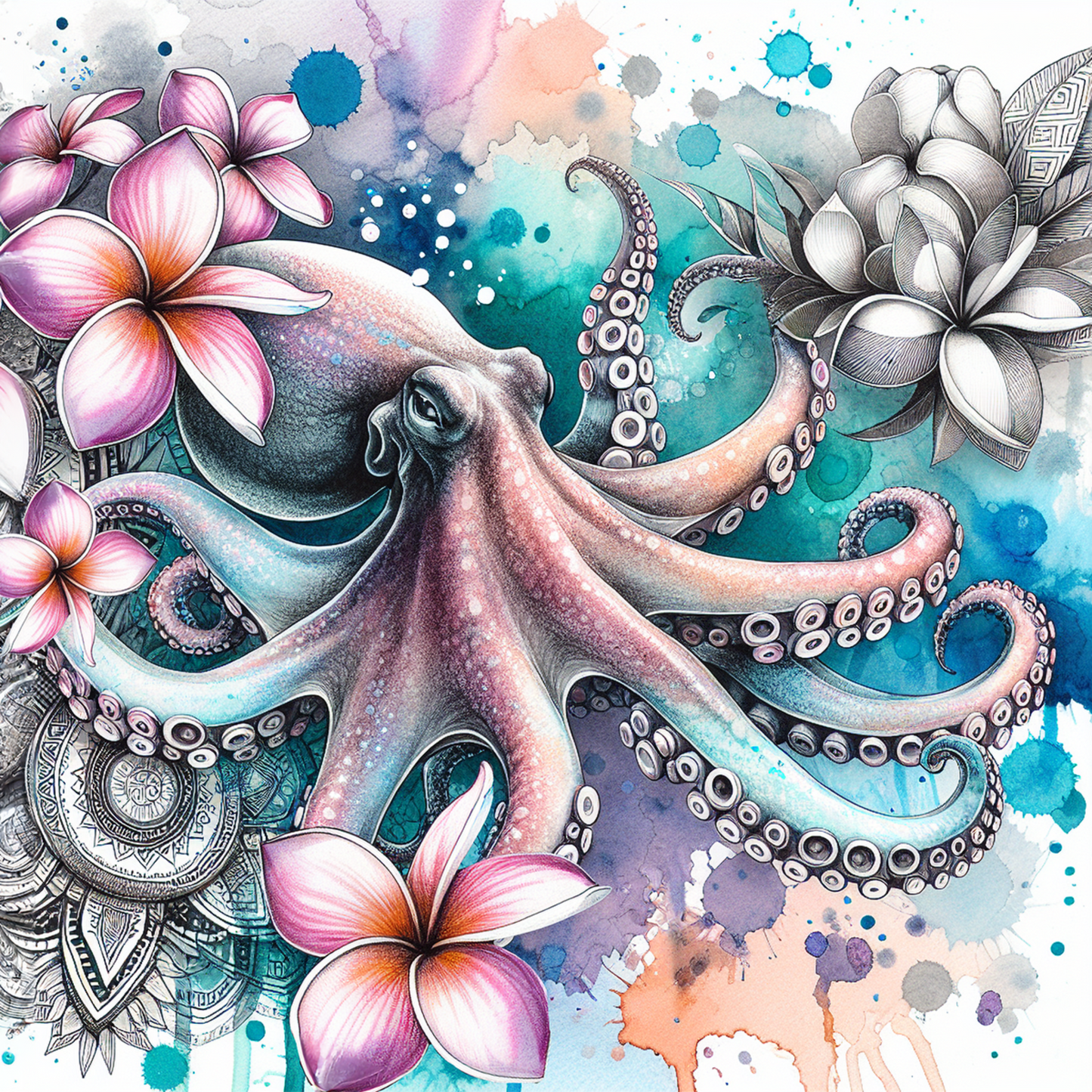 Watercolour Sea Life Coasters – Sublimation Ocean Creatures with Tribal Accents  Turtles, Dolphins, Stingrays & More