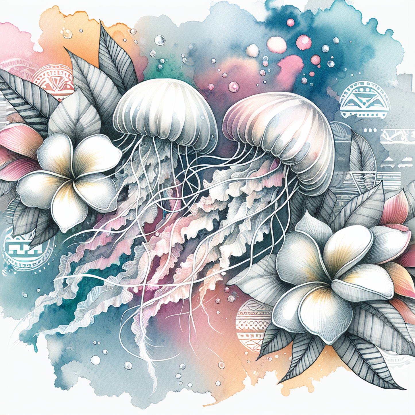 Watercolour Sea Life Coasters – Sublimation Ocean Creatures with Tribal Accents  Turtles, Dolphins, Stingrays & More