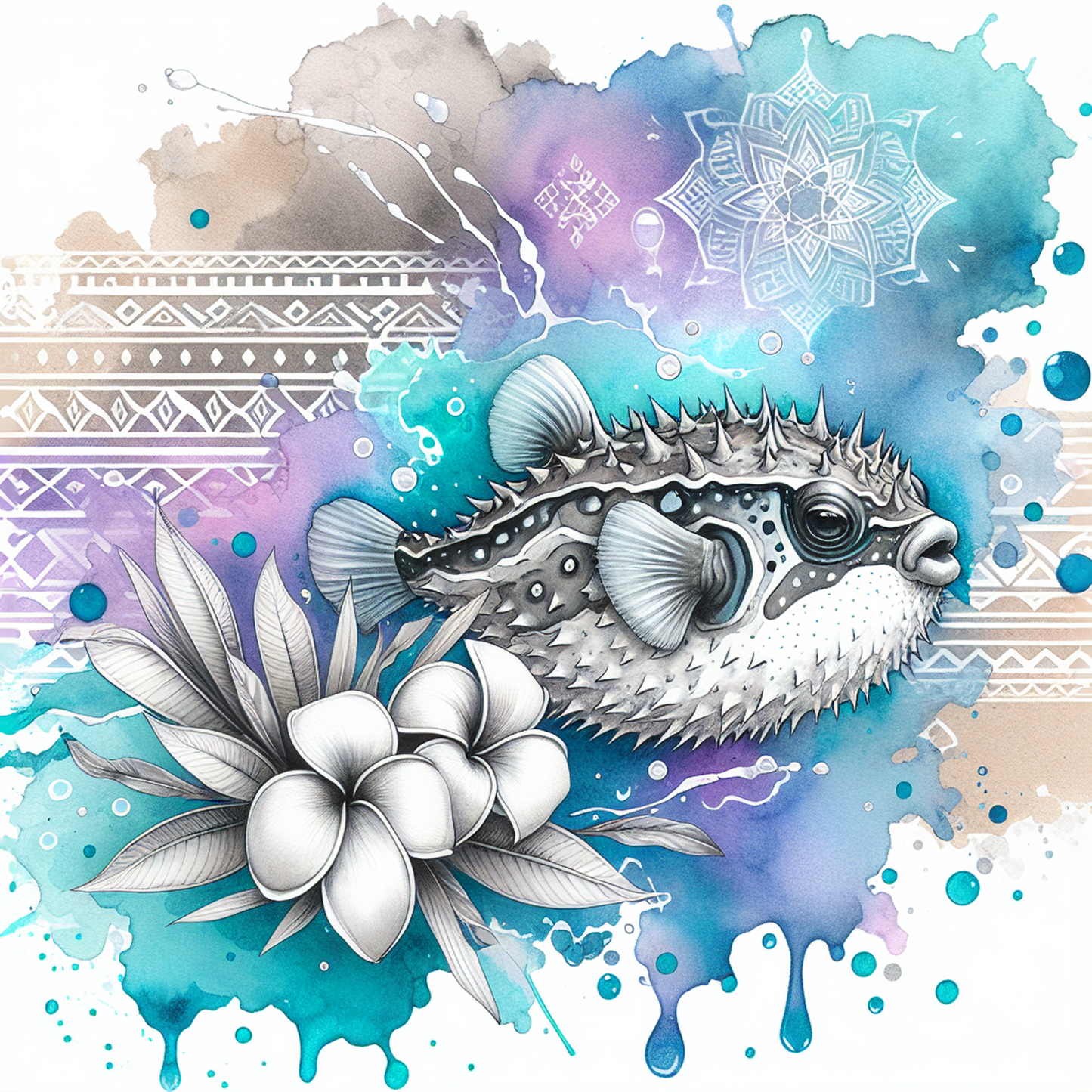 Watercolour Sea Life Coasters – Sublimation Ocean Creatures with Tribal Accents  Turtles, Dolphins, Stingrays & More