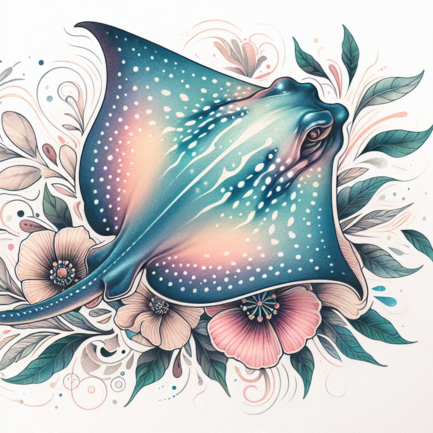 Watercolour Sea Life Coasters – Sublimation Ocean Creatures with Tribal Accents  Turtles, Dolphins, Stingrays & More