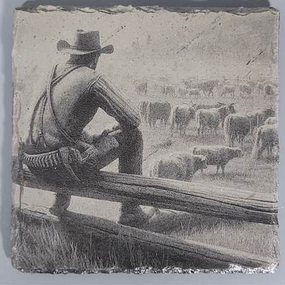 Intricate Cowboy Inspired Designs of the Olde West on Natural Slate Coasters