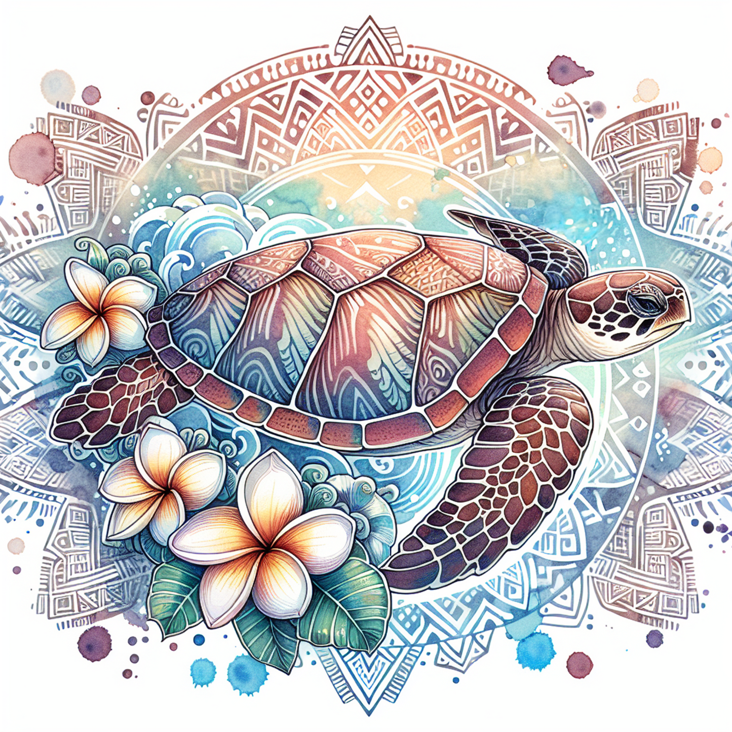 Watercolour Sea Life Coasters – Sublimation Ocean Creatures with Tribal Accents  Turtles, Dolphins, Stingrays & More