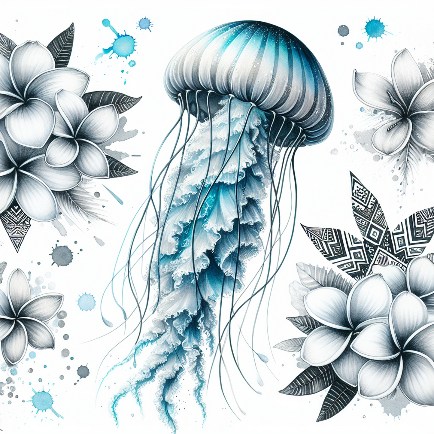 Watercolour Sea Life Coasters – Sublimation Ocean Creatures with Tribal Accents  Turtles, Dolphins, Stingrays & More