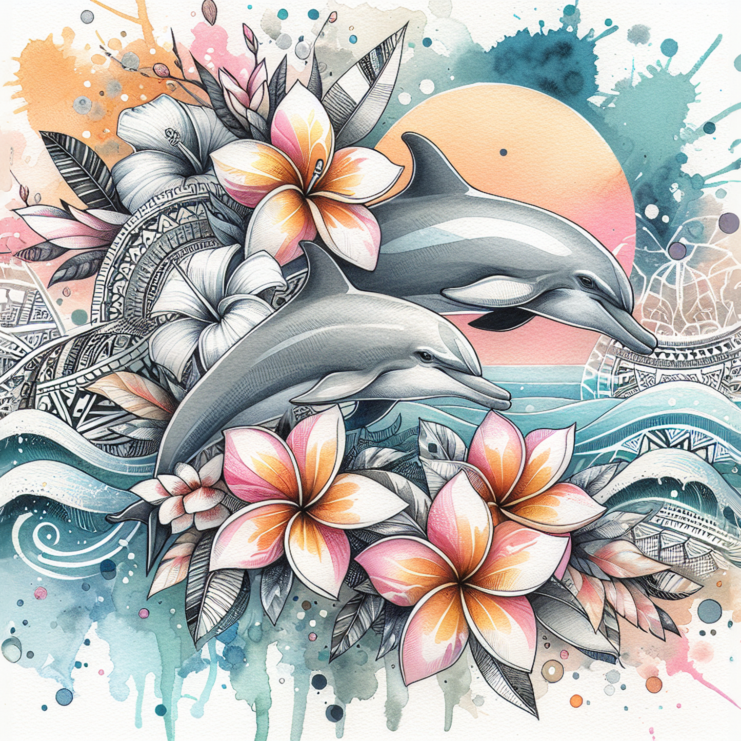 Watercolour Sea Life Coasters – Sublimation Ocean Creatures with Tribal Accents  Turtles, Dolphins, Stingrays & More