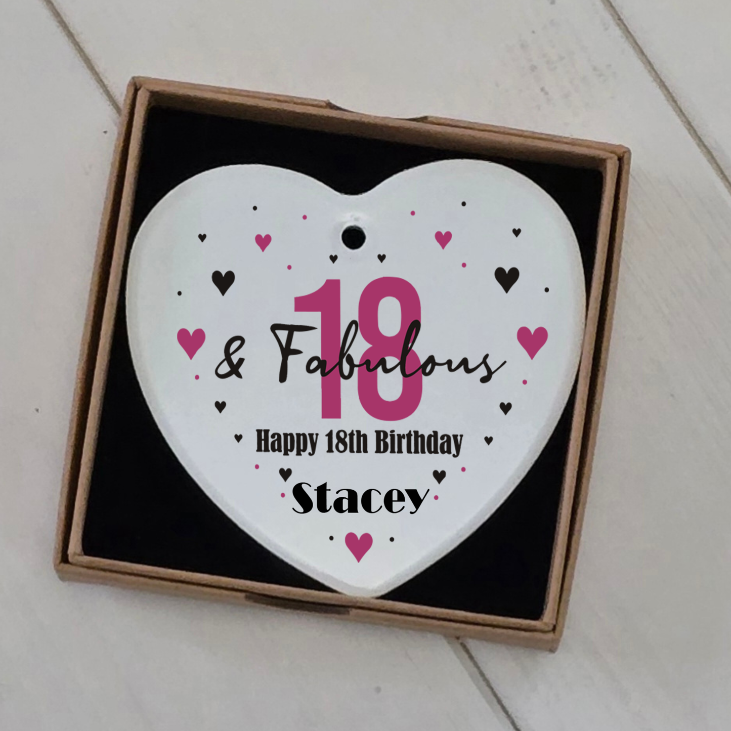 Personalised 18th Birthday Hanging Ceramic Heart – Custom Name Milestone Gift Keepsake Decoration