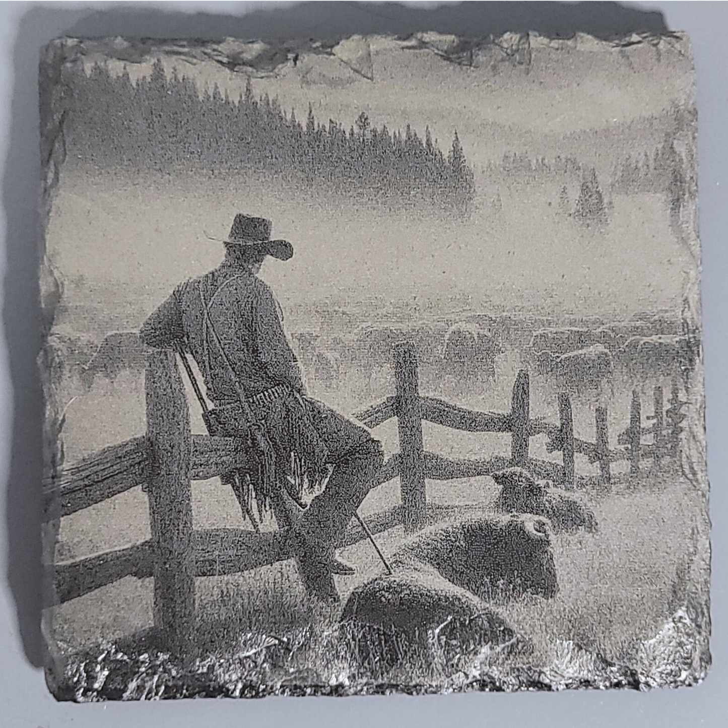 Intricate Cowboy Inspired Designs of the Olde West on Natural Slate Coasters