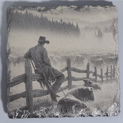 Intricate Cowboy Inspired Designs of the Olde West on Natural Slate Coasters