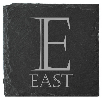 Laser Engraved Compass Slate Coasters – Round or Square | North, South, East, West Design