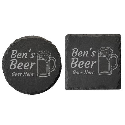Personalised Slate Drinks Coaster – Custom Name & Drink Design, Laser Engraved